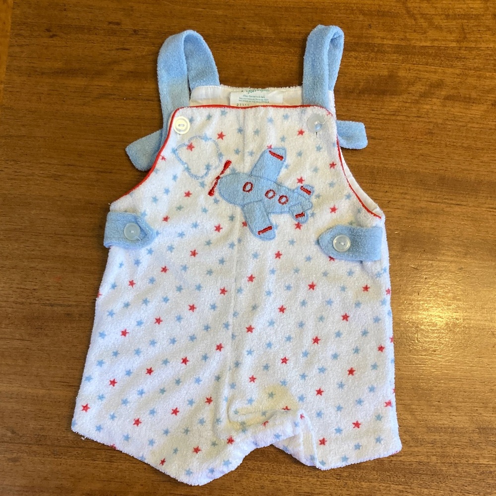 Vintage Tiny Tots Airplane Onesie Romper White, Red, Blue Baby Toddler 18m